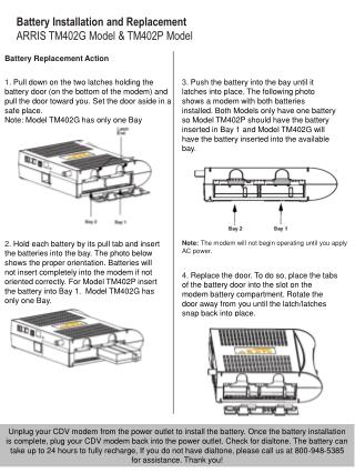 Battery Installation and Replacement ARRIS TM402G Model &amp; TM402P Model