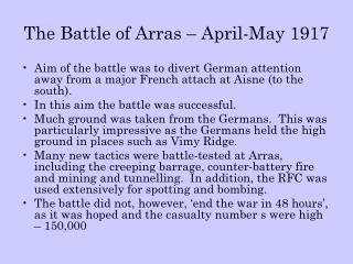 The Battle of Arras – April-May 1917