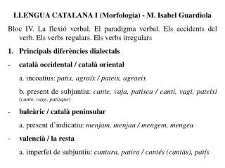 LLENGUA CATALANA I (Morfologia) - M. Isabel Guardiola