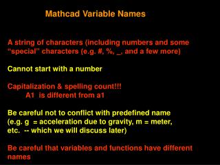 Mathcad Variable Names