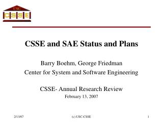 CSSE and SAE Status and Plans