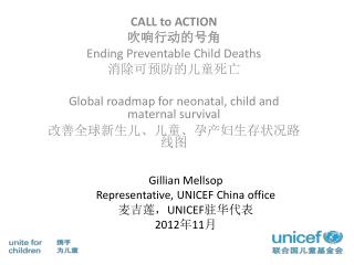 Gillian Mellsop Representative, UNICEF China office 麦吉莲， UNICEF 驻华代表 2012 年 11 月