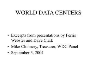 WORLD DATA CENTERS