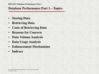 Database Performance Part 1—Topics