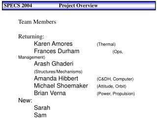 SPECS 2004 		 Project Overview