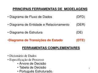 PRINCIPAIS FERRAMENTAS DE MODELAGENS Diagrama de Fluxo de Dados 	(DFD)