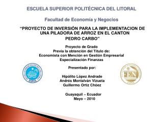 ESCUELA SUPERIOR POLITÉCNICA DEL LITORAL Facultad de Economía y Negocios