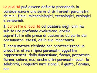 Principali Aspetti della Qualità di un Prodotto Alimentare