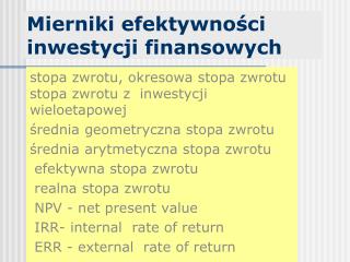 Mierniki efektywności inwestycji finansowych