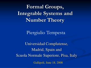 Formal Groups, Integrable Systems and Number Theory