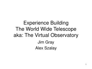 Experience Building The World Wide Telescope aka: The Virtual Observatory