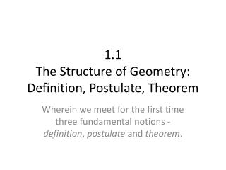 1.1 The Structure of Geometry: Definition, Postulate , Theorem