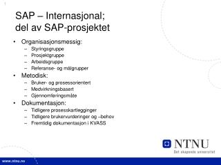 SAP – Internasjonal; del av SAP-prosjektet