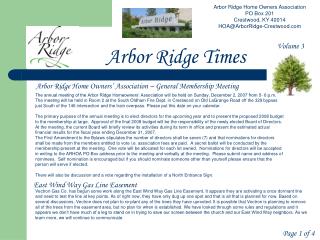 Arbor Ridge Home Owners Association PO Box 201 Crestwood, KY 40014 HOA@ArborRidge-Crestwood