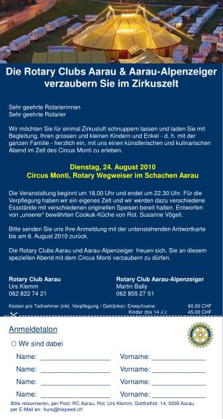 Die Rotary Clubs Aarau &amp; Aarau-Alpenzeiger verzaubern Sie im Zirkuszelt