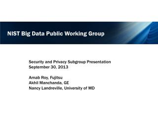 NIST Big Data Public Working Group