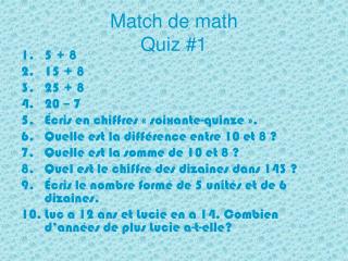 Match de math Quiz #1