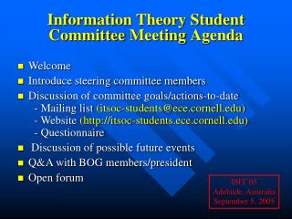 Information Theory Student Committee Meeting Agenda