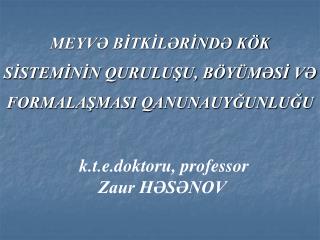 MEYVƏ BİTKİLƏRİNDƏ KÖK SİSTEMİNİN QURULUŞU, BÖYÜMƏSİ VƏ FORMALAŞMASI QANUNAUYĞUNLUĞU