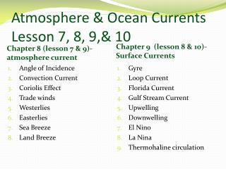 Atmosphere &amp; Ocean Currents Lesson 7, 8, 9,&amp; 10