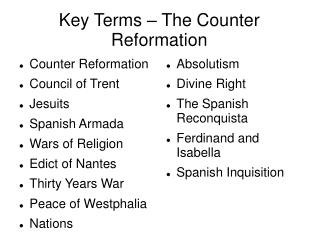 Key Terms – The Counter Reformation