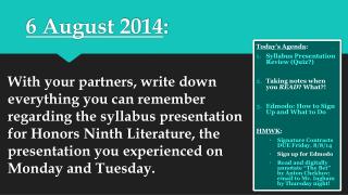 6 August 2014 :
