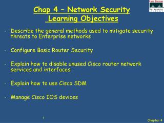 Chap 4 – Network Security Learning Objectives
