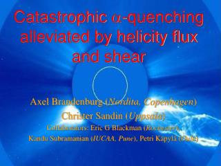 Catastrophic a -quenching alleviated by helicity flux and shear