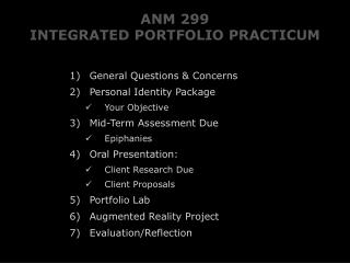 ANM 299 INTEGRATED PORTFOLIO PRACTICUM