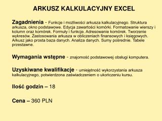 ARKUSZ KALKULACYJNY EXCEL