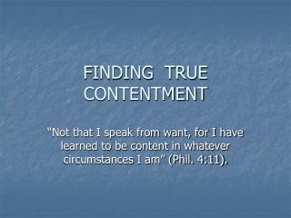 FINDING TRUE CONTENTMENT
