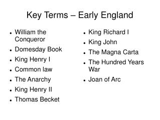 Key Terms – Early England