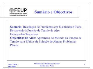 Sumário e Objectivos