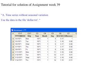 Tutorial for solution of Assignment week 39 “A. Time series without seasonal variation