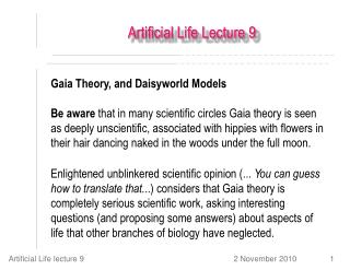 Artificial Life Lecture 9