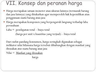 VII. Konsep dan peranan harga