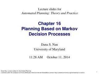 Chapter 16 Planning Based on Markov Decision Processes