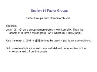 Section 14 Factor Groups