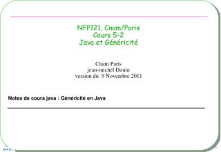 NFP121, Cnam/Paris Cours 5-2 Java et Généricité