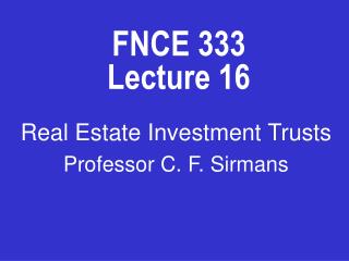 FNCE 333 Lecture 16