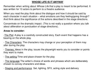 WHOSE LIFE IS IT ANYWAY