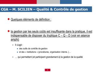 CGA – M. SCILIEN – Qualité &amp; Contrôle de gestion