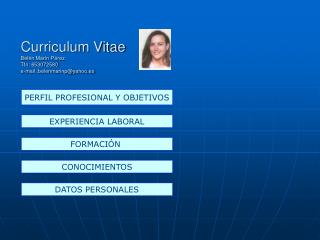 Curriculum Vitae Belén Marín Pérez Tfn: 653072580 e-mail: belenmarinp@yahoo.es