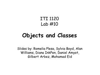 ITI 1120 Lab #10 Objects and Classes