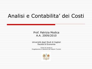 Analisi e Contabilita’ dei Costi