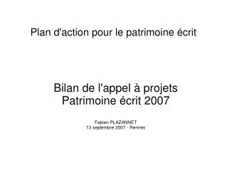 Plan d'action pour le patrimoine écrit