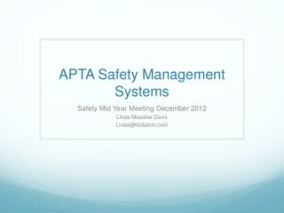 APTA Safety Management Systems