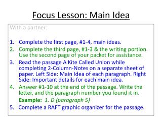 Focus Lesson: Main Idea