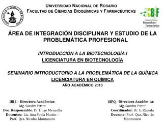 Universidad Nacional de Rosario Facultad de Ciencias Bioquímicas y Farmacéuticas