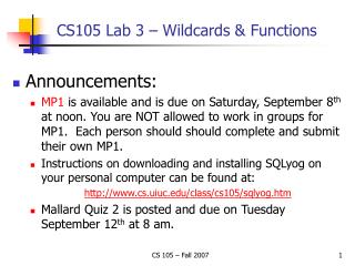 CS105 Lab 3 – Wildcards &amp; Functions